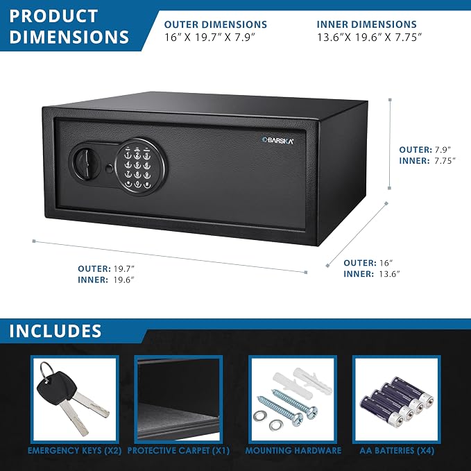 Barska Digital Keypad Home & Office Steel Security Safe Lock Box with Deadbolts - 1.2 Cu Ft Standard