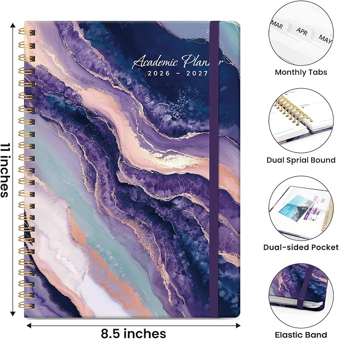 ZOTIA Academic Planner 2026-2027, Monthly & Weekly Jul 2026-Jun 2027 | Amethyst Flow, 6.3" x 8.5" Calendar Planner for Women, Hardcover Pretty Organizer for Women, School Office Home Supplies