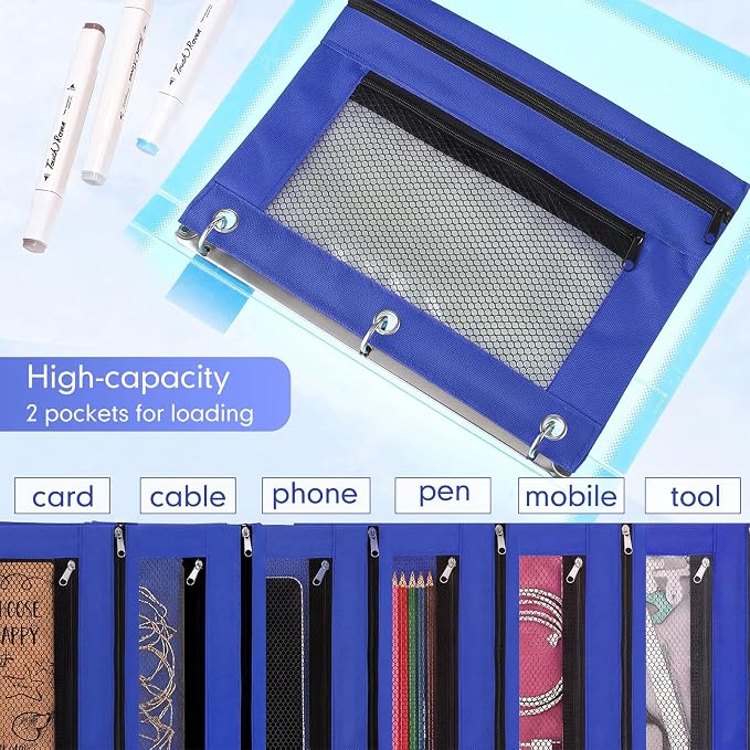 Leelosp 48 Pack Pencil Pouch for 3 Ring Binder,Royal Blue | Bulk Mesh Zipper Binder Pouches Pencil Boxes for Classroom Pencils Case Bags for Storing School Students Teacher Supplies