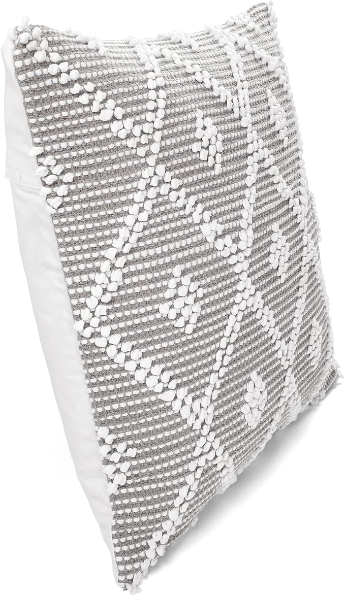 Lush Decor Adelyn Decorative Throw Pillow Cover, 20" W x 20" L, Light Gray - Square Pillow - Gray Diamond Pillow - Textured Pillows - Hygge Decor - Farmhouse Throw Pillows For Bed, Couch, Or Chair