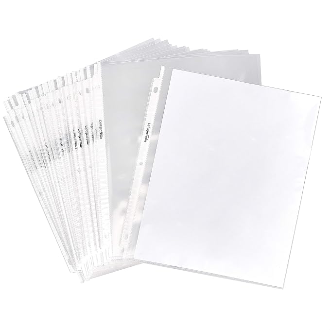 Amazon Basics Sheet Protectors for 3 Ring Binder, Lightweight, Acid-Free, Clear Plastic Sleeves, Letter Size, 8.5 x 11 Inch, 100-Pack