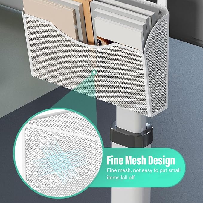 Asixxsix Under Desk Drawer, Desk Side Storage, Hanging Desk Organizer, Clamp On Desk Organizer, Mesh Metal Desk Drawer, Side Desk Organizer for Office and Home (White)