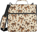 Aslsiy Zipper Binder Leopard Print 1.5 inch 3-Ring Binder Organizer Brown Bows with Shoulder Strap for School Office Supplies