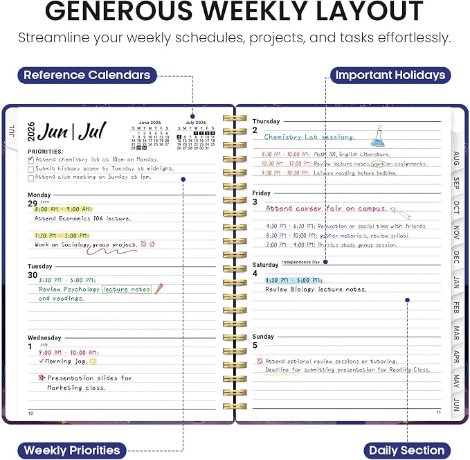 Academic Planner 2026-2027, Jul 2026-Jun 2027 Monthly & Weekly Planner