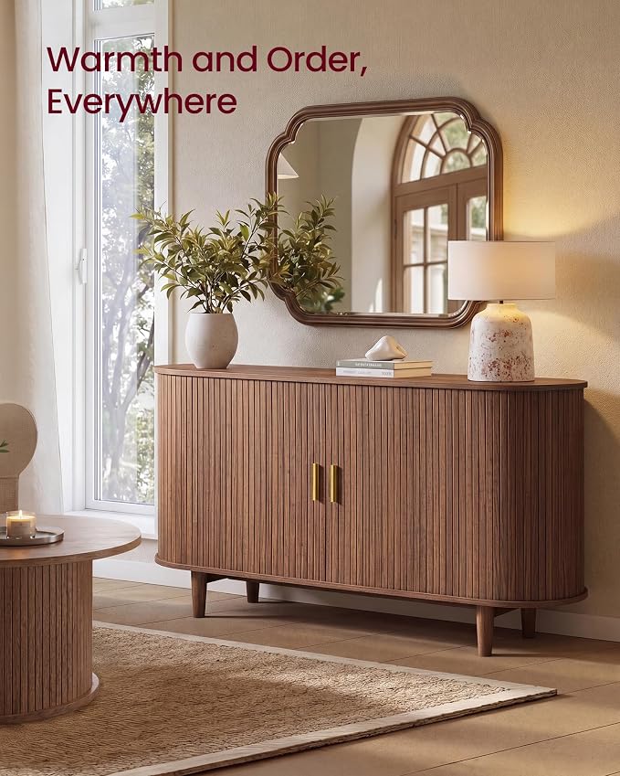 VASAGLE Storage Cabinet, Sideboard with Adjustable Shelves | Mid-Century Modern Buffet Cabinet, 55.1 x 15.7 x 29.5 Inch, for Living Room, Walnut, MIRIANA Collection ULSC631KX01
