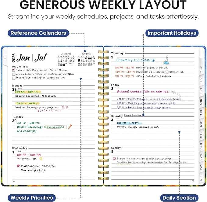 Taja Planner 2026-2027, Jul 2026-Jun 2027 Monthly & Weekly Calendar Planner | 8.5" x 11", Hardcover Academic Calendar, Teacher Student Agenda Book with Tabs, School Office Supplies, Midnight Stroll