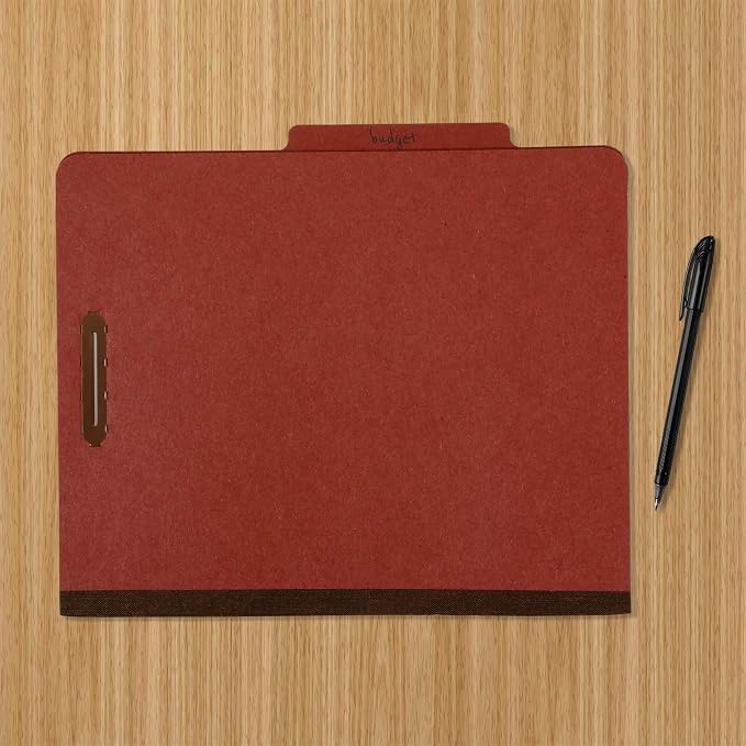 Amazon Basics Classification File Folder, 1 Divider, 2" Embedded Fasteners, Letter Size, 100% Recycled Material, Red, 10 Count (Pack of 2)