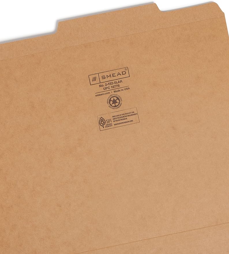 Smead File Folder, Reinforced 2/5-Cut Tab Right of Center, Guide Height, Letter Size, Kraft, 100 Per Box (10776)