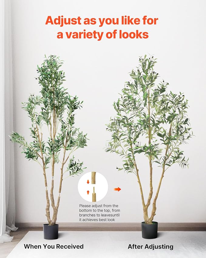 VEVOR 7FT Artificial Olive Tree with Black Pot, Tall Fake Tree with Natural Wood Trunk & Realistic Green Leaves and Fruits, Indoor Faux Plant for Home, Office, Living Room, Corner Decor