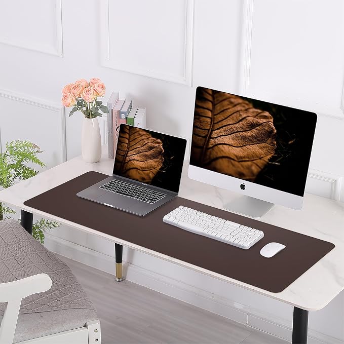 AFIING Leather Desk Pad Protector, Large Desk Mat with Natural Cork & PU Leather, Mouse Pad, Non-Slip, Waterproof Desk Writing Pad for Office and Home (Coffee)
