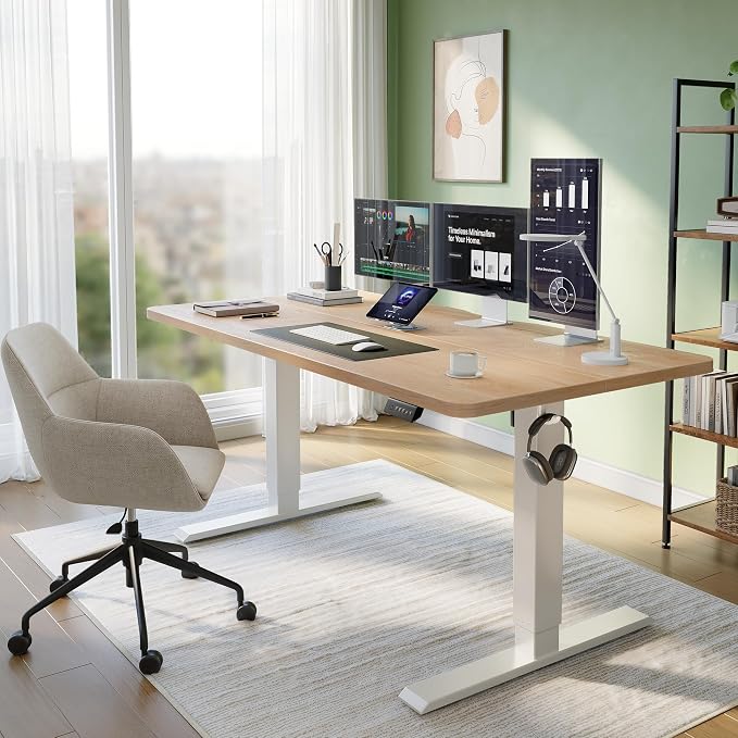CubiCubi 48 x 24 Electric Standing Desk, Height Adjustable, Maple | Sit Stand up Home Office Desk, Computer Workstations, Ergonomic Design, Advanced Motor, High-Strength Frame, 176 lbs Capacity