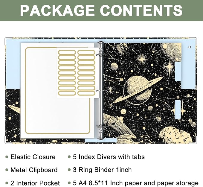 Rouidr 3 Ring Binder with clipboard, 1 inch 8.5 x 11 in Letter Size View Binders Organizer with Dividers Tabs & Clear Sleeves, School Supplies, Office Supplies