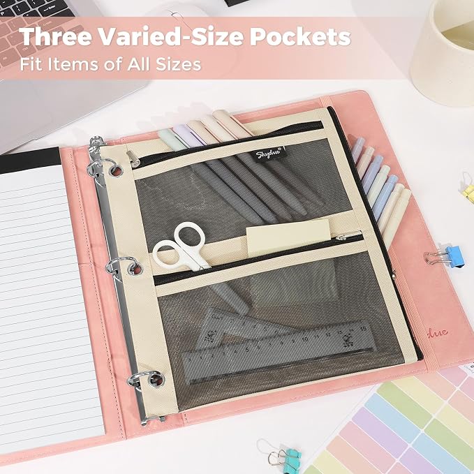 SKYDUE 3 Ring Binder with Magnetic Clipboard, 1 Inch Binder with 5 Dividers | Faux Leather Binder, Folder, Binder Pouch, Plastic Sleeves, and notepad, Ideal for Office & School Supplies Organize