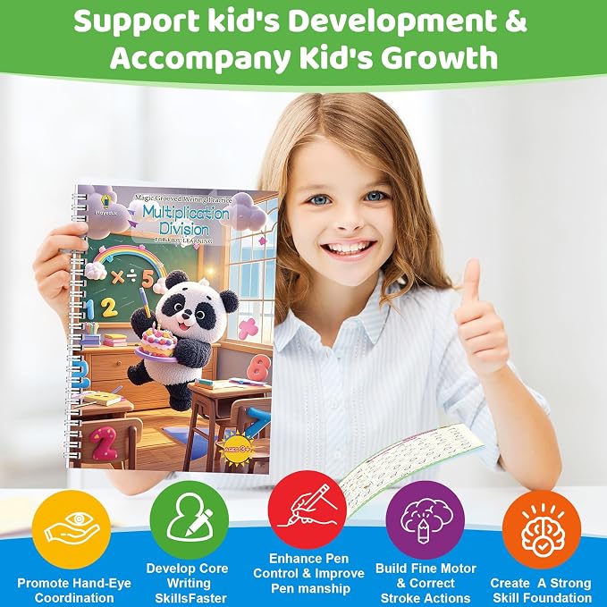 Magic Grooved Writing Practice Books for Kid, 8-in-1 Handwriting Kit