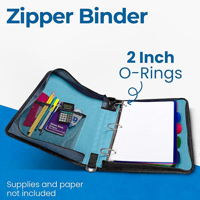 Case-it School Zipper Binder | 2-Inch O-Rings | 350-Sheet | D-251 Teal | Classic, Multiple Storage Pockets, Shoulder Strap, School & Office Organizer