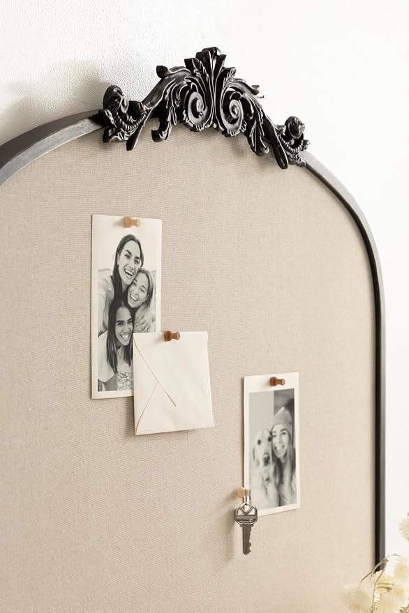Kate and Laurel Arendahl Vintage Ornate Framed Wide Arch Pinboard | 30 x 24, Black, Fabric Pinning Surface, Vintage Crown, Use as Motivational Vision Board or Wall Organizer, Dorm Room Decor