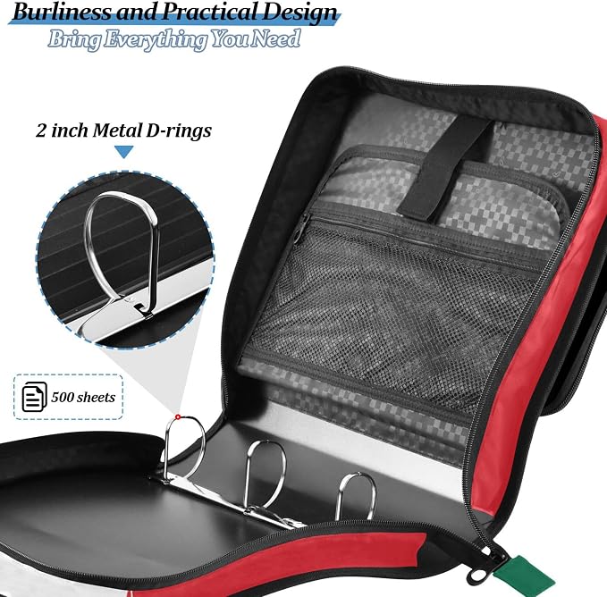 Fisyme Mexico Flag Zipper Binder 3 Ring with Zipper and Shoulder Strap Large Capacity Multi-Pocket Binder Organizer