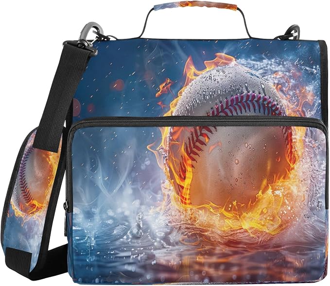 3 Ring Zipper Binder Firing Baseball Binder Organizer Portfolio with File and Shoulder Strap & Handle Large Capacity File Folder