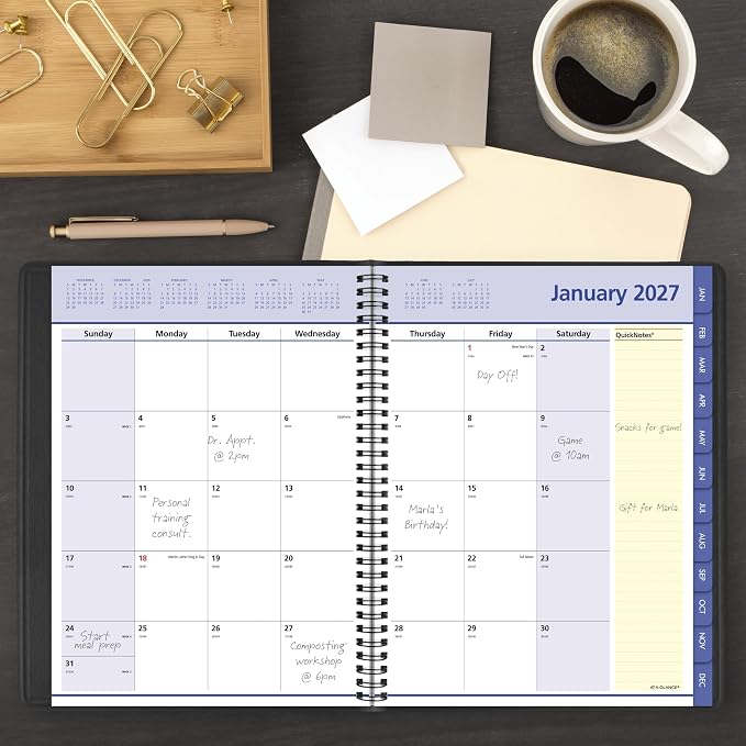 AT-A-GLANCE 2027 Planner, Monthly, 8.25" x 11", QuickNotes, Black (76060527)