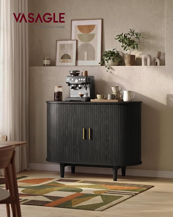 VASAGLE Storage Cabinet, Sideboard with Adjustable Shelves | Mid-Century Modern Buffet Cabinet, 39.4 x 15.7 x 29.5 Inch, for Living Room, Ebony, MIRIANA Collection ULSC621BE01