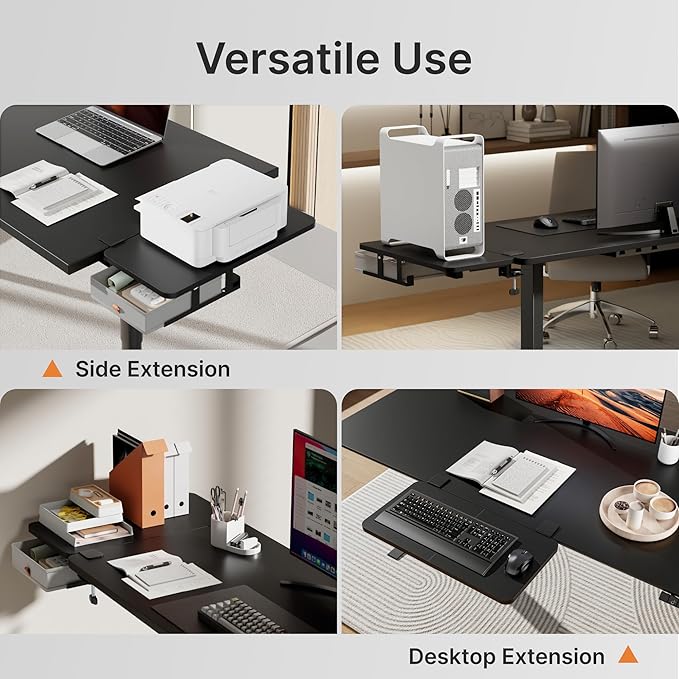 Desk Extender Tray, 24" x 12", with Storage Drawer, Medium, Black | Desk Extension, Clamp on Desk Shelf, Clamp on Keyboard Tray for Office and Home, Workstation Organizer