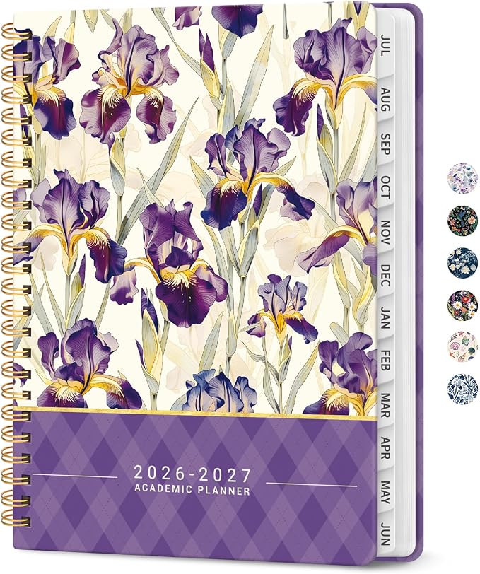 Taja Planner 2026-2027, Jul 2026-Jun 2027 Monthly & Weekly Calendar Planner | 6.3" x 8.5", Hardcover Academic Calendar, Teacher Student Agenda Book with Tabs, School Office Supplies, Purple Iris