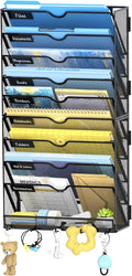 10-Tier Wall File Organizer with Hooks, Hanging File Organizer | Metal Mesh Mail Organizer, Wall Mounted File Organizer for Home, Classroom, Office Organization