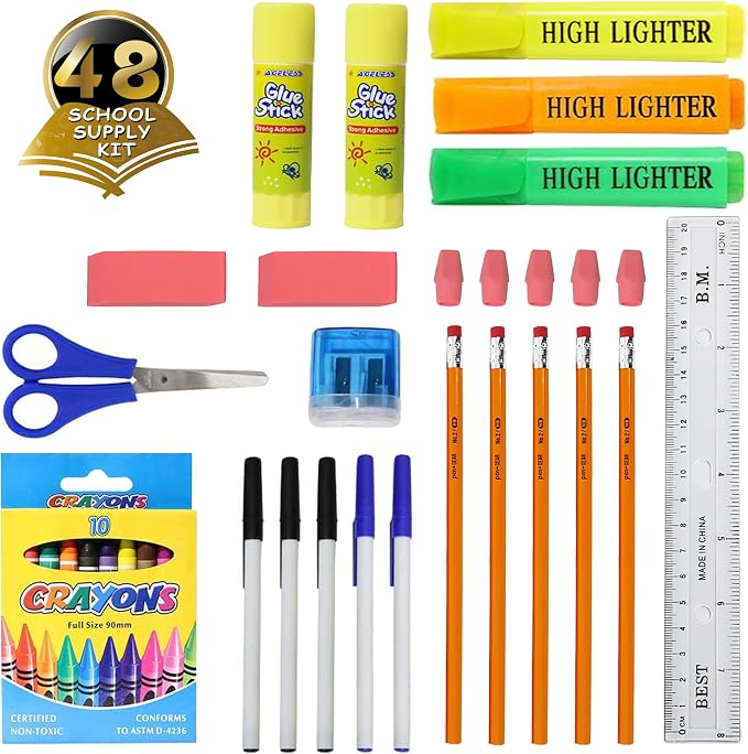 Moda West 48 Pack Bulk 36 Piece School Supplies Kit for Students