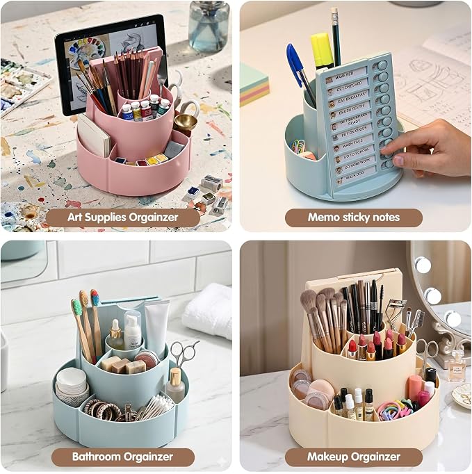 360 Rotating Pen Holder for Desk with Checklist Routine Chart Pencil Organizer To Do List Planning Board with Slider Pen Organizer with 7 Slots Desk Organizers and Accessories for Office School Home