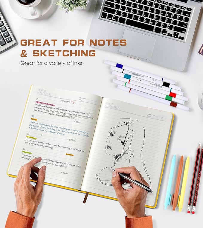 Biuwory Lined Journal Notebook for Women Men,256 Pages A4 Large Hardcover Leather Journals for Writing,Travel,Business,Work,School,College Ruled Notebooks for Note Taking, Diary Notepad 8.6"×11"