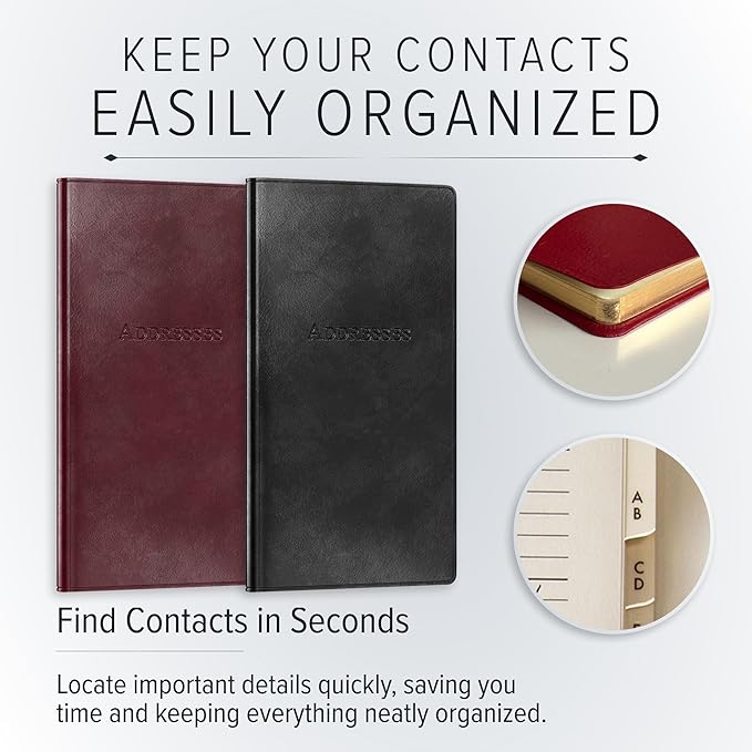 Gallery Leather Small Address Book with Alphabetical Tabs up to 403 Records, Leather Notebook Hardcover, Telephone and Address Books - 6 x 3.25 ", Camden Red