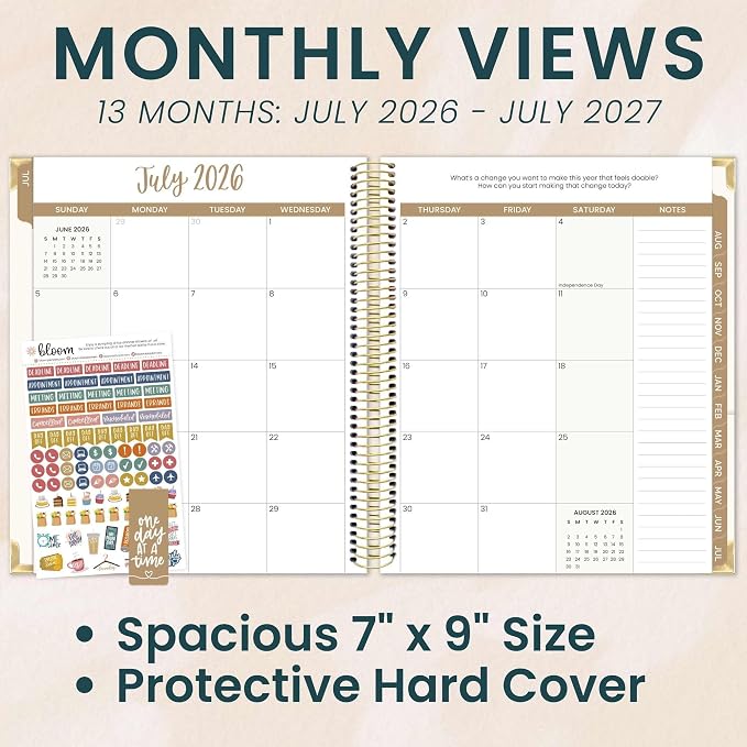bloom daily planners 2026-2027 Hardcover Academic Year Goal & Vision Planner (July 2026 - July 2027) - 13 Months Weekly & Monthly Agenda Organizer - 7.5" x 9" - Spread Kindness Like Wildflowers