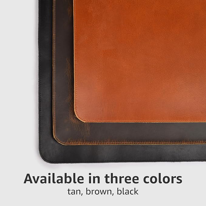 LEATHER VILLAGE Real Leather Desk Pad 3mm Thick Double Layer Desk Mat Brown | 32''x16'', Cover Blotter Large Full Grain Protector for Keyboard, Mouse & Laptop, Office Table Mat & Desktop Accessories