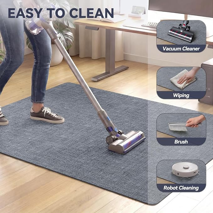 Office Chair Mat for Hardwood Floor Non Slip Protector Grey 35"x53" | PU Self-Adhesive Rolling Chair Mat for Under Desk, Large Duty Hard Floor Protectors for Wood/Tile, Desk Rug for Home Office