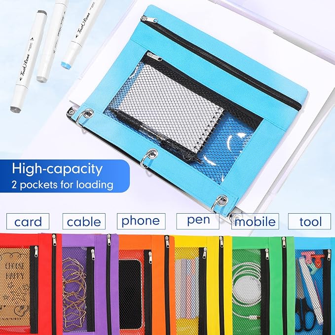 Leelosp 48 Pack Pencil Pouch for 3 Ring Binder,Classic Color | Bulk Mesh Zipper Binder Pouches Pencil Boxes for Classroom Pencils Case Bags for Storing School Students Teacher Supplies