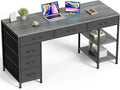 Huuger Computer Desk with 6 Drawers, Office Desk with Shelves, Reversible Gaming Desk, Corner Desk with Storage, Work for Home Office, Study, Living Room, 54inch, Grey
