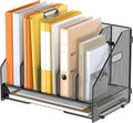 5 Vertical Mesh Desk Organizer with Paper Letter Tray, Black | Sorting racks with lower letter tray section. Multipurpose mesh desktop space saver for home office and school