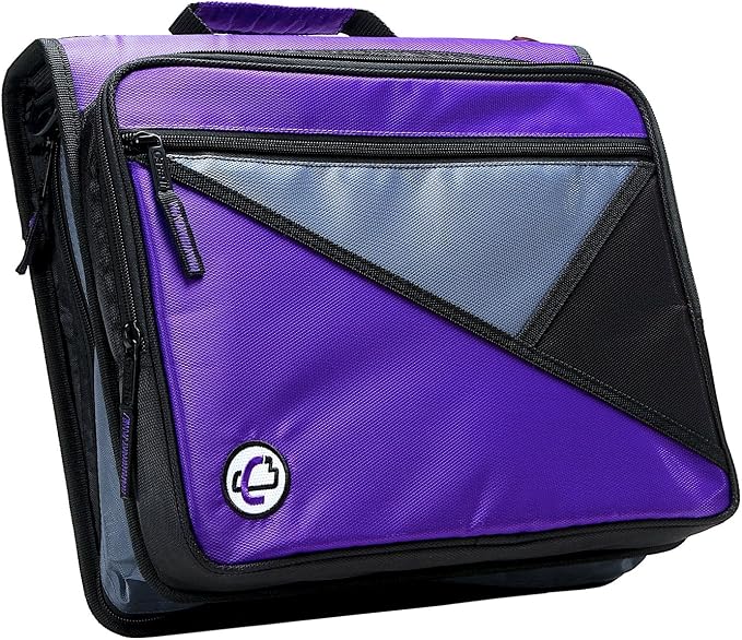 Case-it School Zipper Binder | 2-Inch O-Rings | 400-Sheet | LT-007 Purple | Universal, 13-Inch Laptop/Tablet Padded Pocket, Multiple Storage Pockets, Shoulder Strap, School & Office Organizer