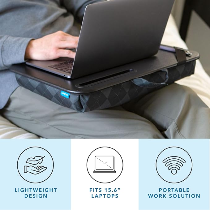 LAPGEAR Designer Lap Desk – Gray Argyle, 2-Pack with Storage Basket