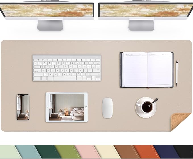 AFIING Cork Desk Mat 47" x 23.6", Dual-Sided Natural Cork & PU Leather Desk Pad, Non-Slip Waterproof Large Mouse Pad for Office, Home & Gaming, Beige