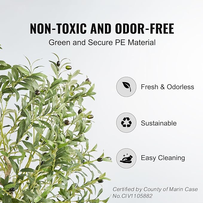 VEVOR Artificial Olive Tree, 6 FT Tall Faux Plant, Secure PE Material & Anti-Tip Tilt Protection Low-Maintenance Plant, Lifelike Green Fake Potted Tree for Home Office Warehouse Decor Indoor Outdoor