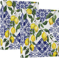 French Country Blue Tile Lemon Binder 1.5 Inch Binder with Clipboard&Pockets Summer Lemons Hardcover Binders 3 Ring Heavy Duty File Folder for Office School Supplies-Holds 200 Sheets, 2 Pack