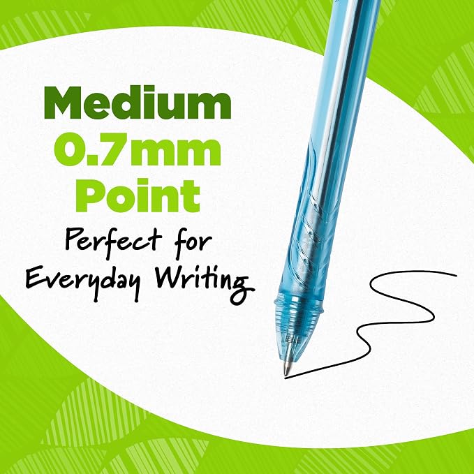 BIC Ecolutions Ocean-Bound Plastic Gel Pens, Medium Point, 1.0mm, 12-Count
