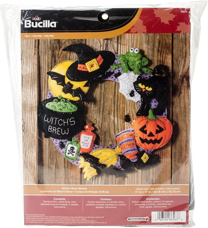 Bucilla Witch's Brew Wreath Felt Applique Wall Hanging Kit, 86563 17 by 17-Inch