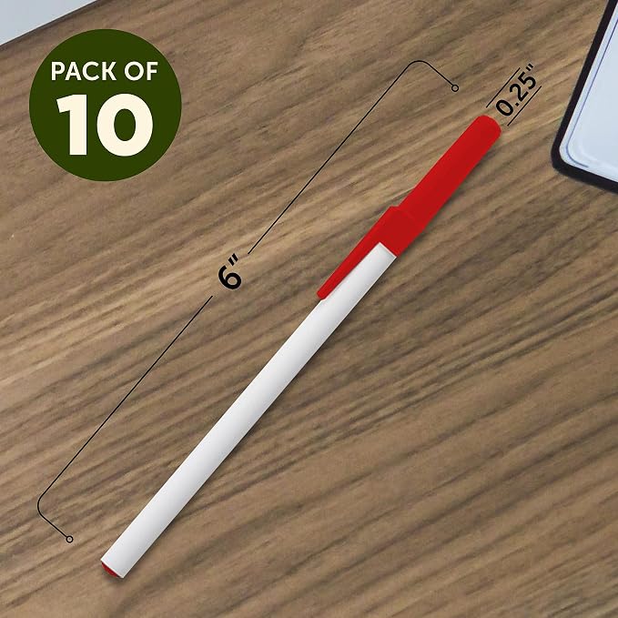 DISCOUNT PROMOS Value Stick Pens Set of 10, Bulk Pack - Blue Ink, Great for Office, School, Business, Tradeshows, Events - Red Cap