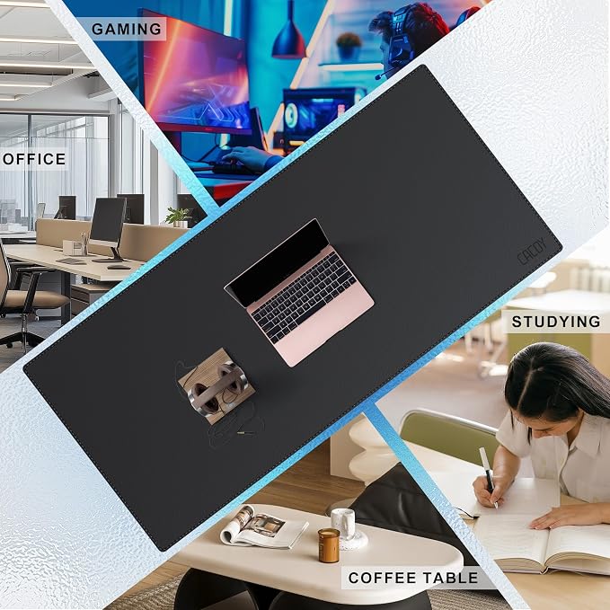 Cacoy 51" x 24" Leather Desk Mat Protector, Waterproof Desk Blotters, Black | Faux Leather Desk Pad for Keyboard & Mouse, Large Gaming Mouse Mat, Non-Slip Computer Desk Cover, Office Desktop Accessories