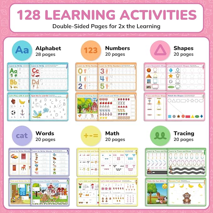 LEOGOR Magic Grooved Writing Practice for Kids - 6 Grooved Writing Books for Kids 3-5 & 6-8 - Disappearing Ink Handwriting Books - Traceable Letters Numbers for Preschool - Reusable Learning Activity