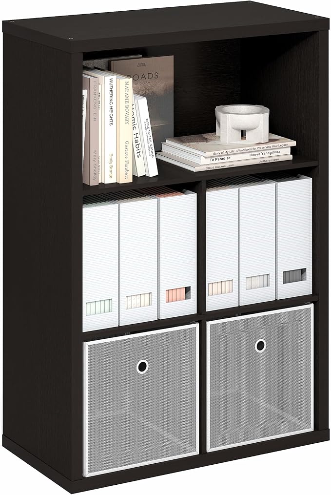Furinno Cubicle 5-Cube Book Shelf, Extra Thick Frame Bookshelf, Dark Oak | Cube Storage Organizer Bookcase with Closed Back, 15.3 x 29.9 x 43.3, for Living Room, Bedroom, Home Office