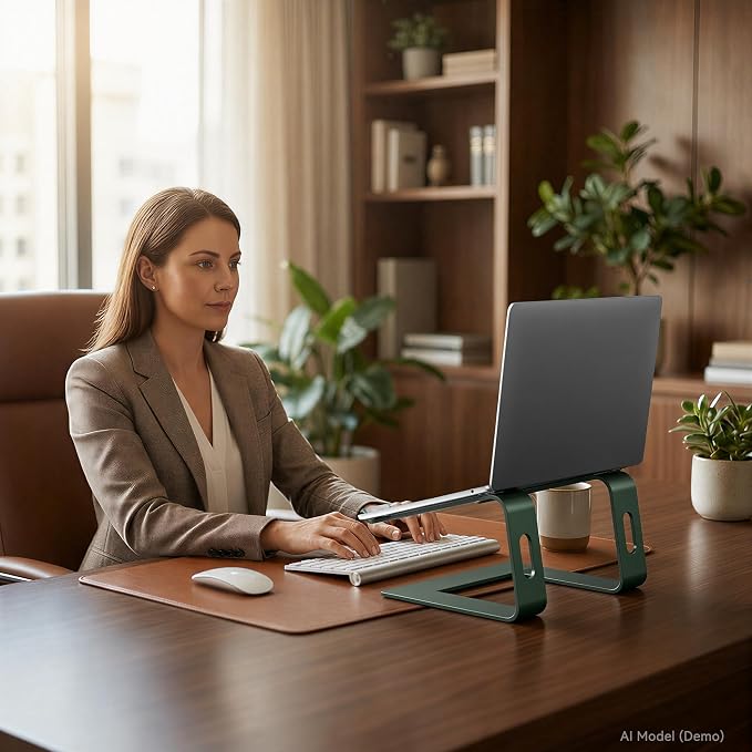 SOUNDANCE Laptop Stand, Aluminum Computer Riser, Ergonomic Laptops Elevator for Desk, Metal Holder Compatible with 10 to 15.6 Inches Notebook Computer, Green