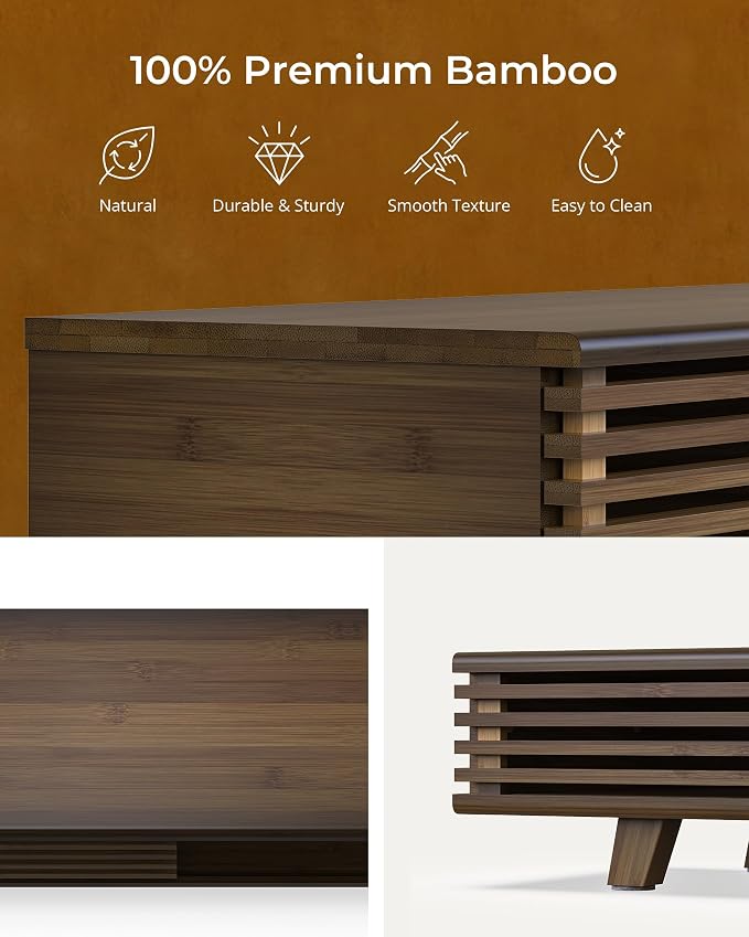 42" Dual Monitor Stand with Sliding Doors Desk Shelf Dark Bamboo | Ergonomic Relief Easy Assembly Solid Construction Cozy Workplace Computer Setup Desk Organizer High Load-bearing